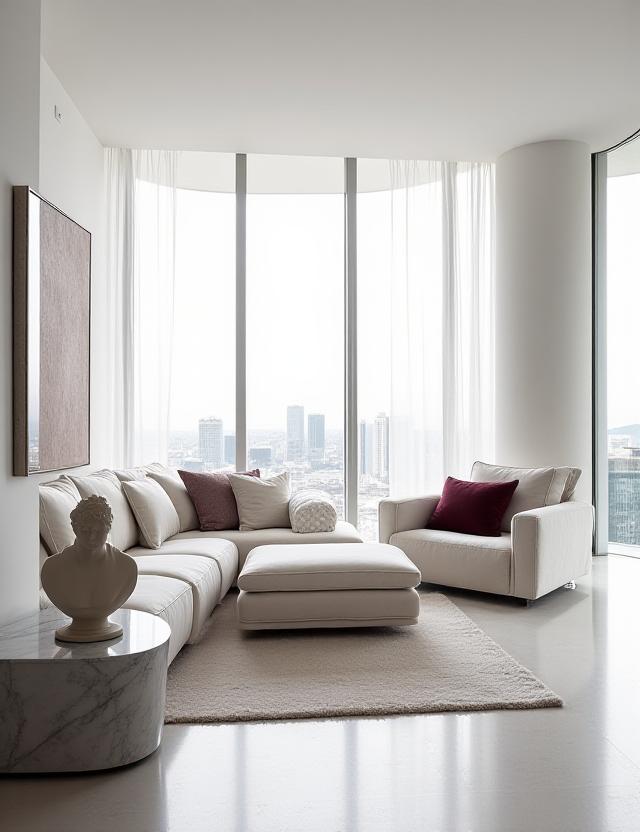 Modern luxury apartment with clean lines and classical accents